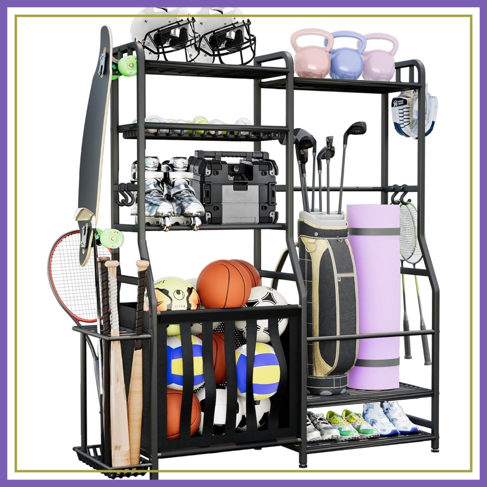 Sports Equipment Organizer Rack - Garage Sports Equipment Organizer, Golf Bag