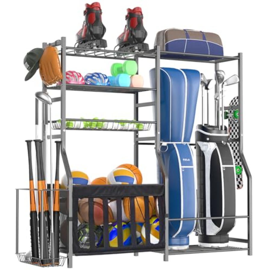Sports Equipment Organizer Rack - Heavy Duty Garage Sports Equipment Organizer,