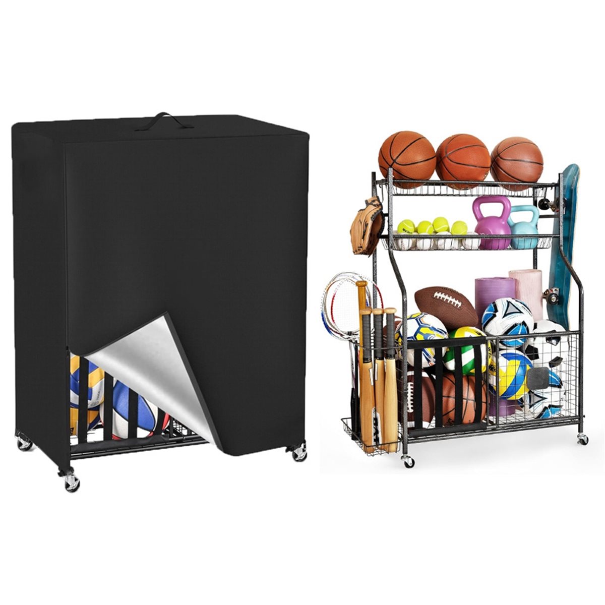 Basketball Rack Cover Garage S - Sports Equipment Organizer Rack review and price