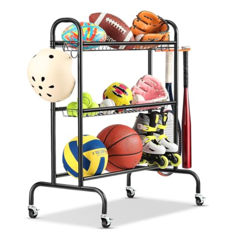 Basketball Rack Rolling Basket - Sports Equipment Organizer Rack review and price