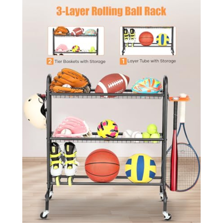 Basketball Rack Rolling Basket - Sports Equipment Organizer Rack review and price