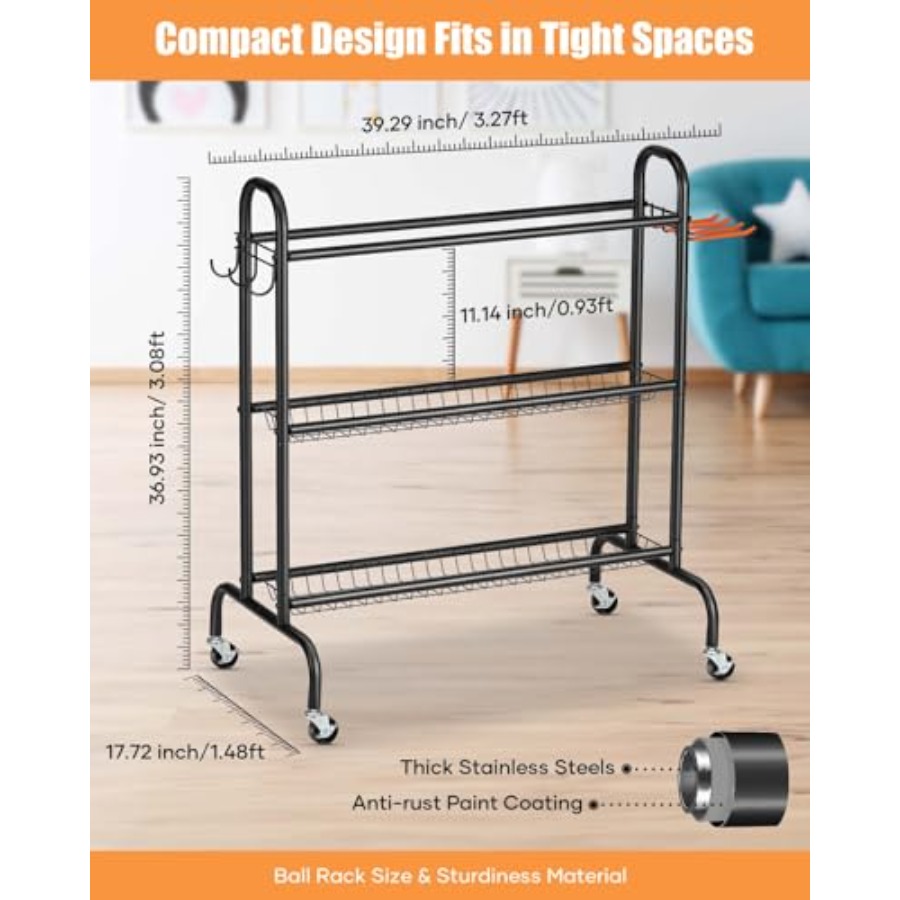Basketball Rack Rolling Basket - Sports Equipment Organizer Rack review and price